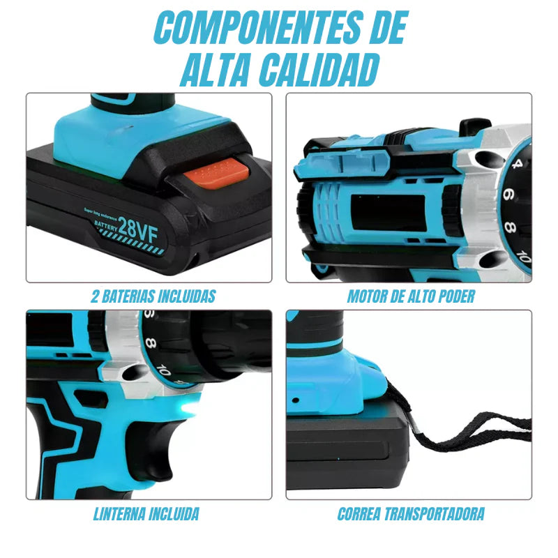 TitaniumGrip: Taladro Inalámbrico Kit de 30 Piezas (2 BATERÍAS)