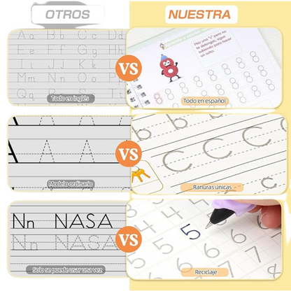 Packs de 4 Cuadernillos de escritura mágica + 6 tintas + 1 corrector de agarre