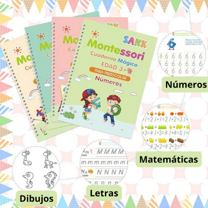 Packs de 4 Cuadernillos de escritura mágica + 6 tintas + 1 corrector de agarre