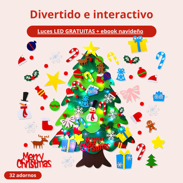 Árbol Navidad (32 Adornos)+ LUCES de 3 metros ¡GRATIS!