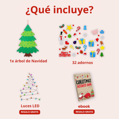 Árbol Navidad (32 Adornos)+ LUCES de 3 metros ¡GRATIS!