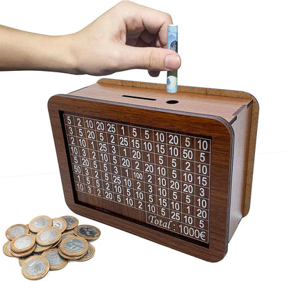 Hucha de madera con contador